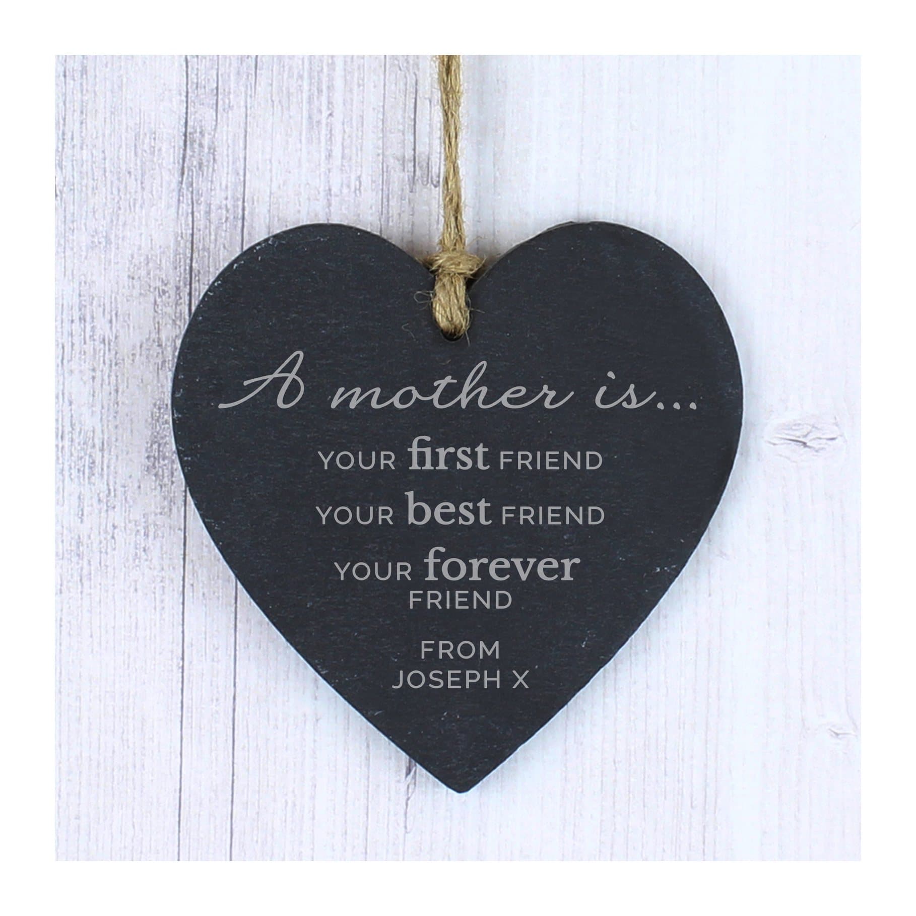 Slate heart decoration with a mother verse and personalised lines