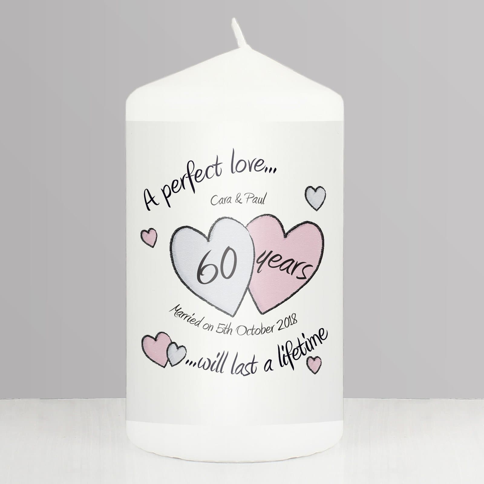 Personalised perfect love diamond anniversary pillar candle