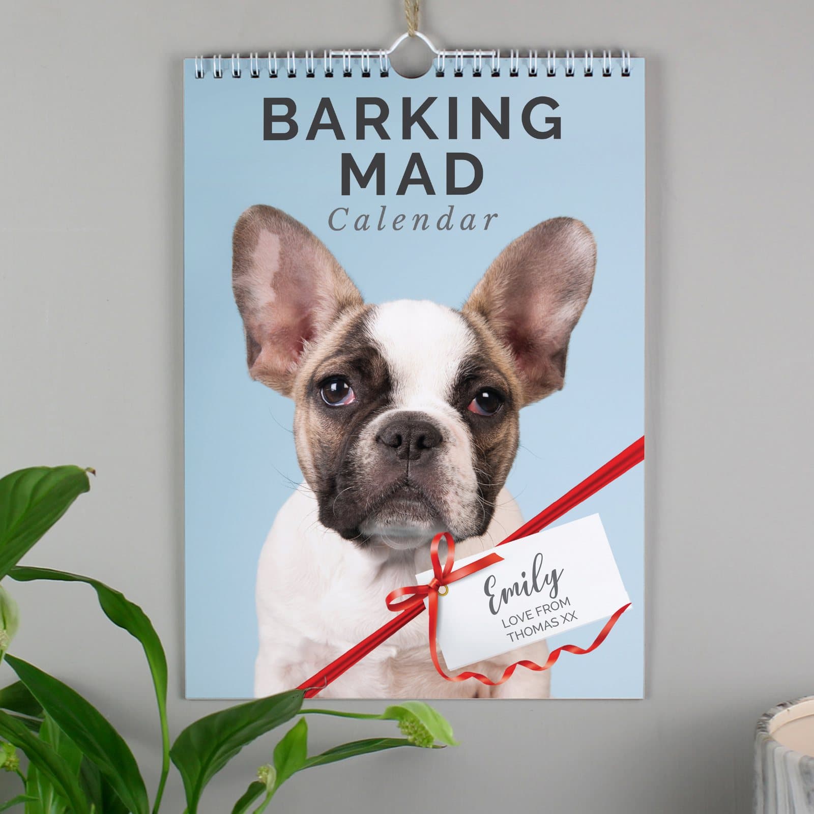 Personalised A4 Barking Mad dog calendar with a name on the cover