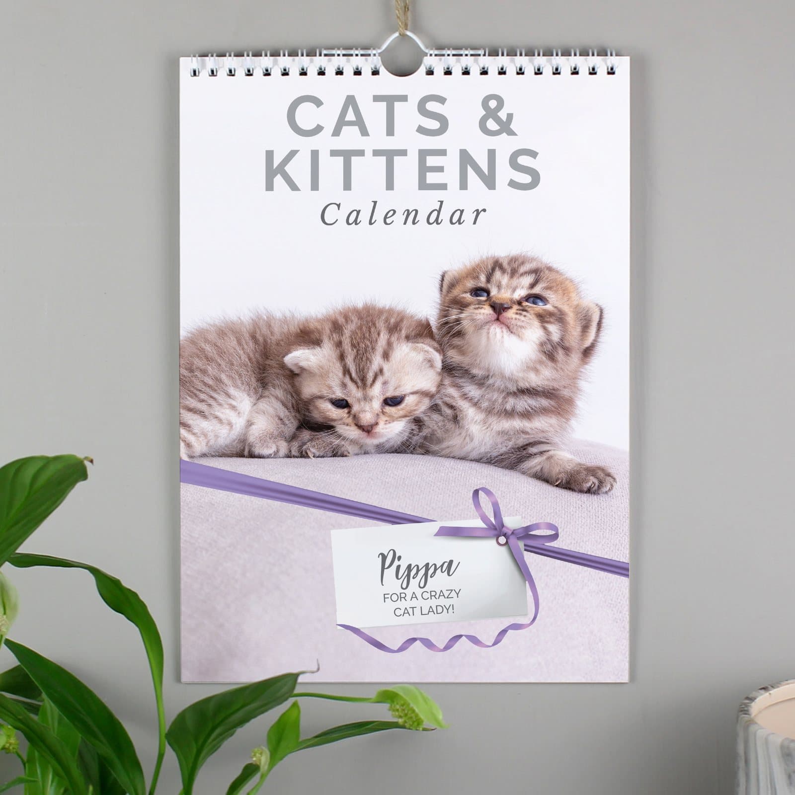 Personalised A4 cats and kittens calendar cover with a name and message