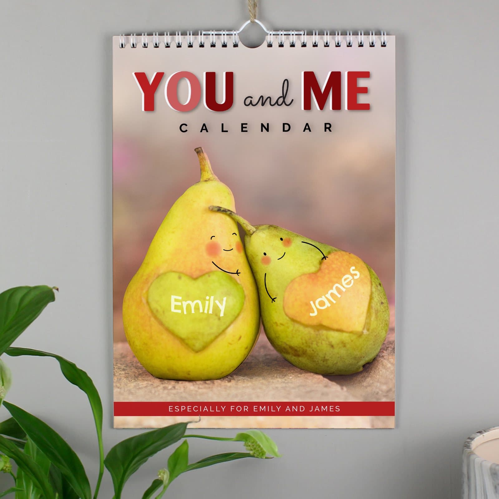 Personalised A4 couple calendar cover showing two names