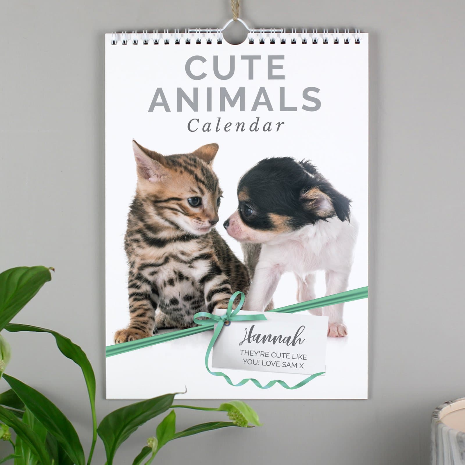 Personalised A4 cute animals calendar cover with a name and message