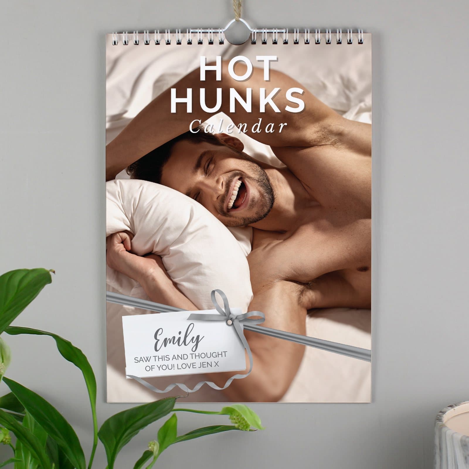 Personalised A4 hot hunks calendar cover with a name and message