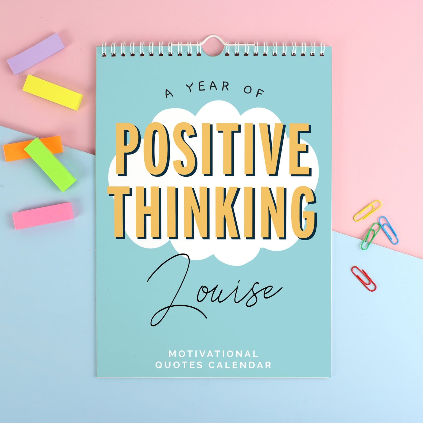 Personalised A4 motivational quotes calendar cover with a name