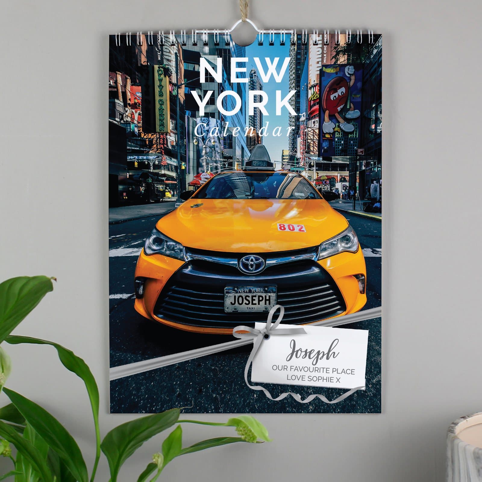 Personalised A4 New York calendar cover with a name and message