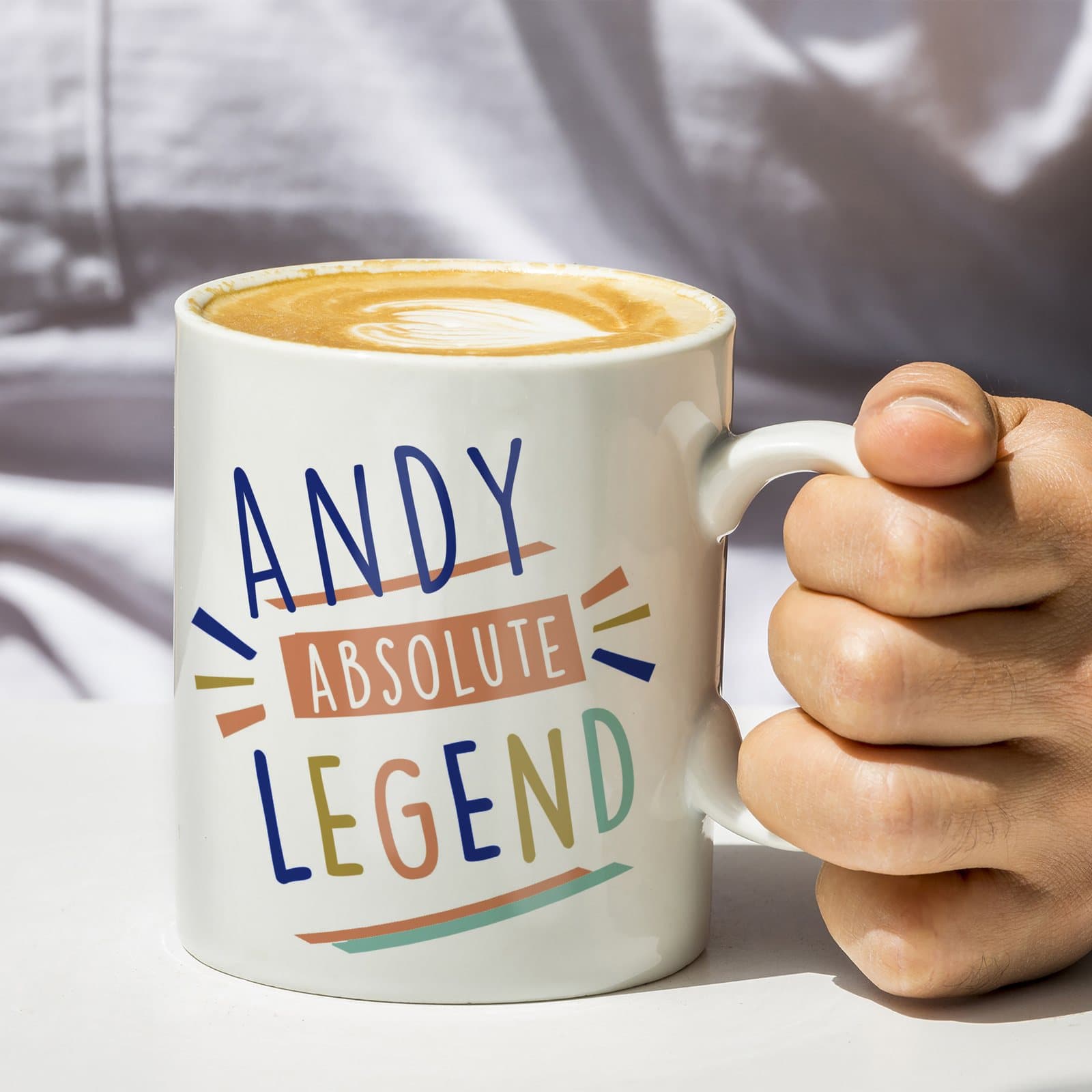 Ceramic mug with Absolute Legend text and a personalised name