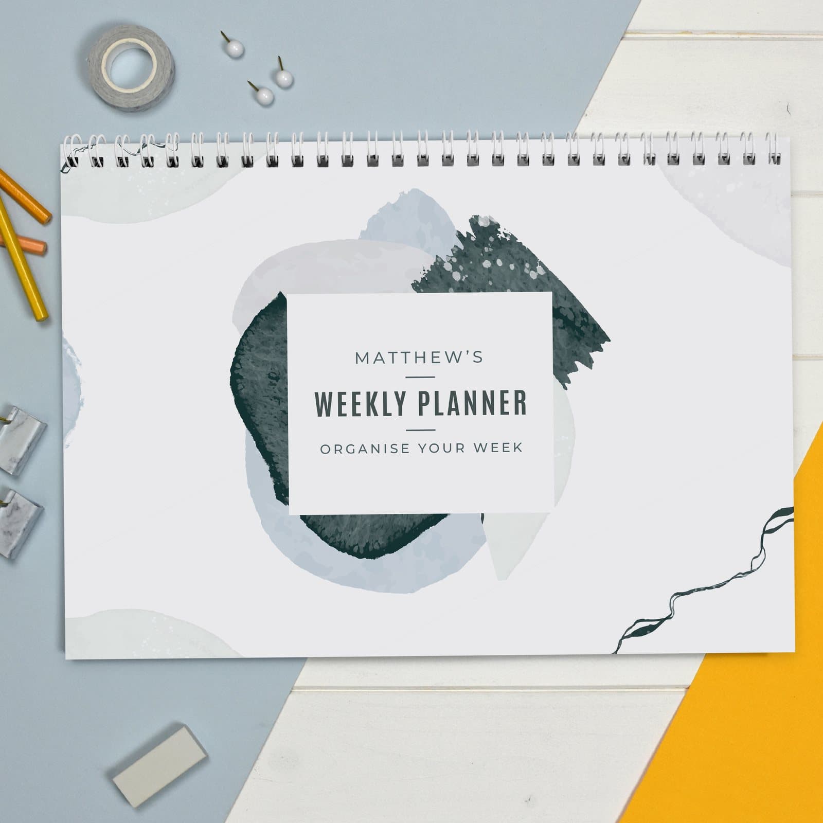 Personalised abstract A4 desk planner pad with a name