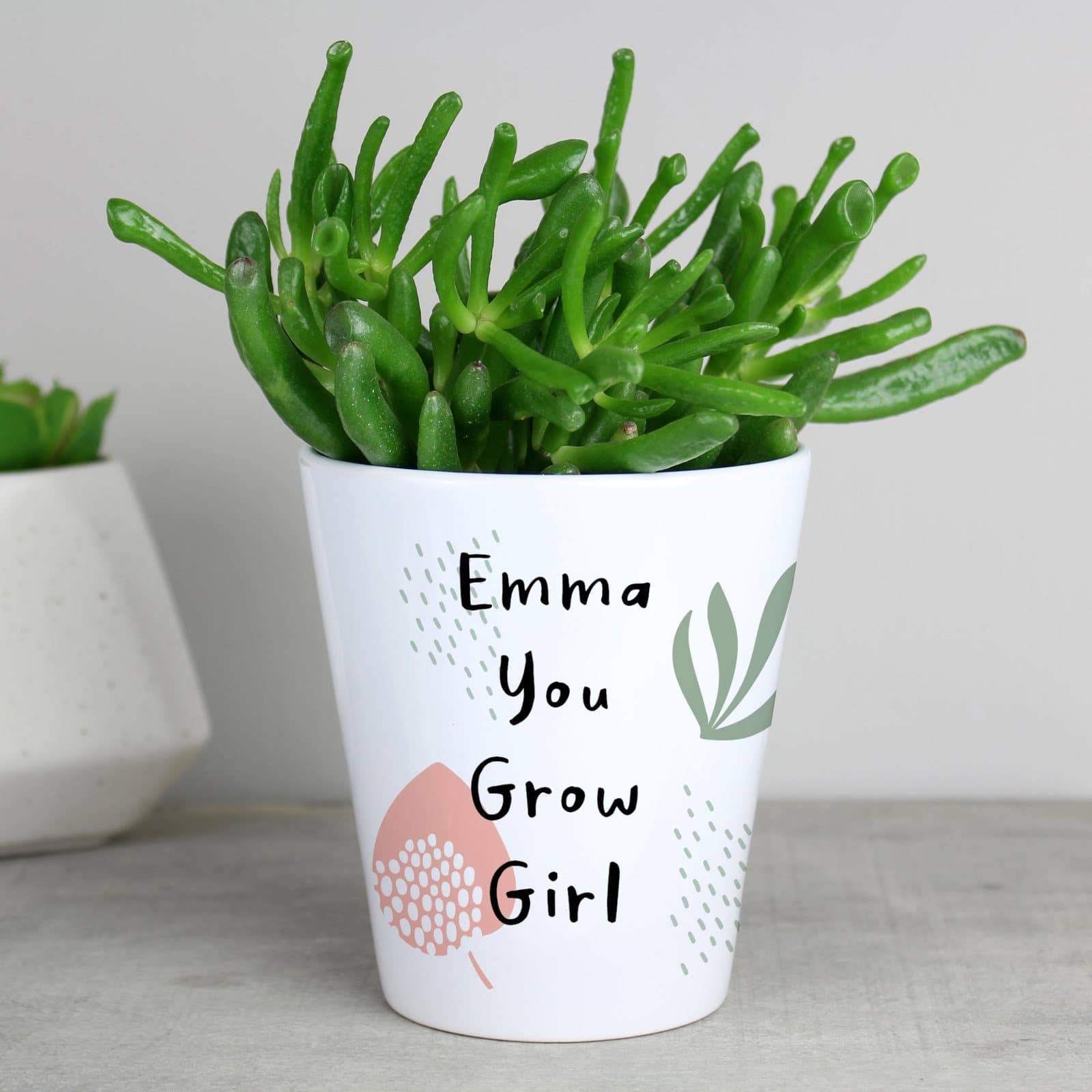 Ceramic abstract pattern plant pot with personalised text
