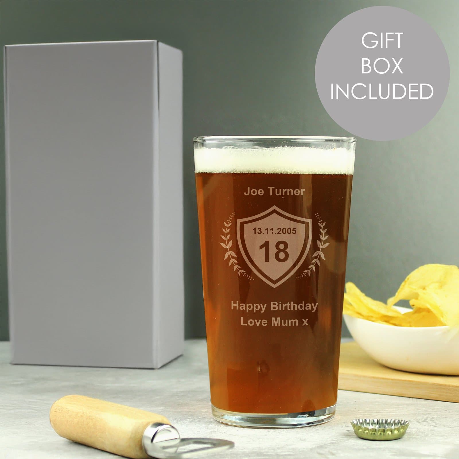 Personalised age crest pint glass