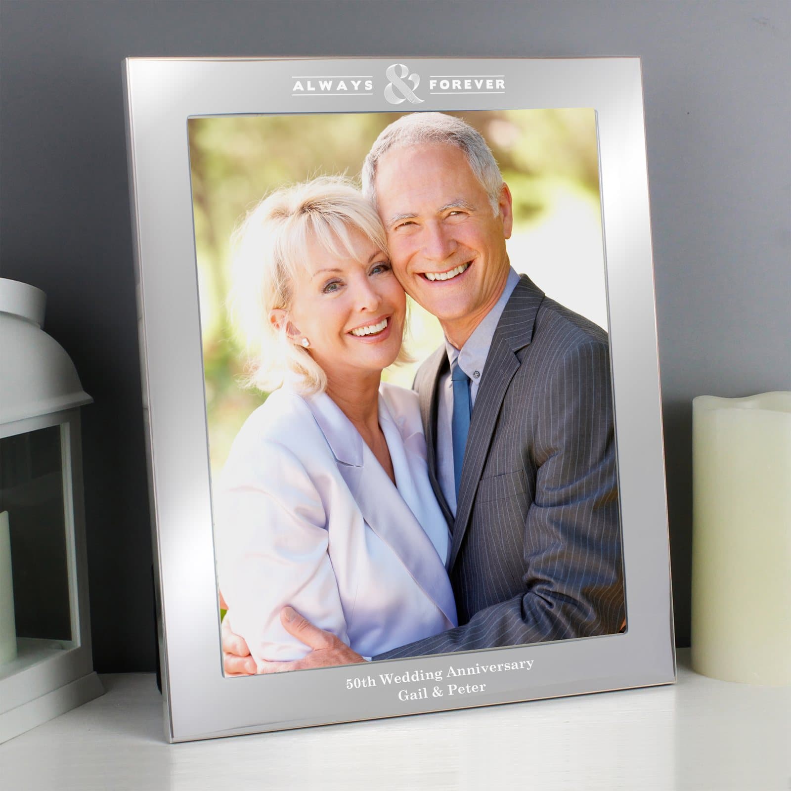 Silver aluminium 8x10 photo frame with ALWAYS & FOREVER and a personalised message