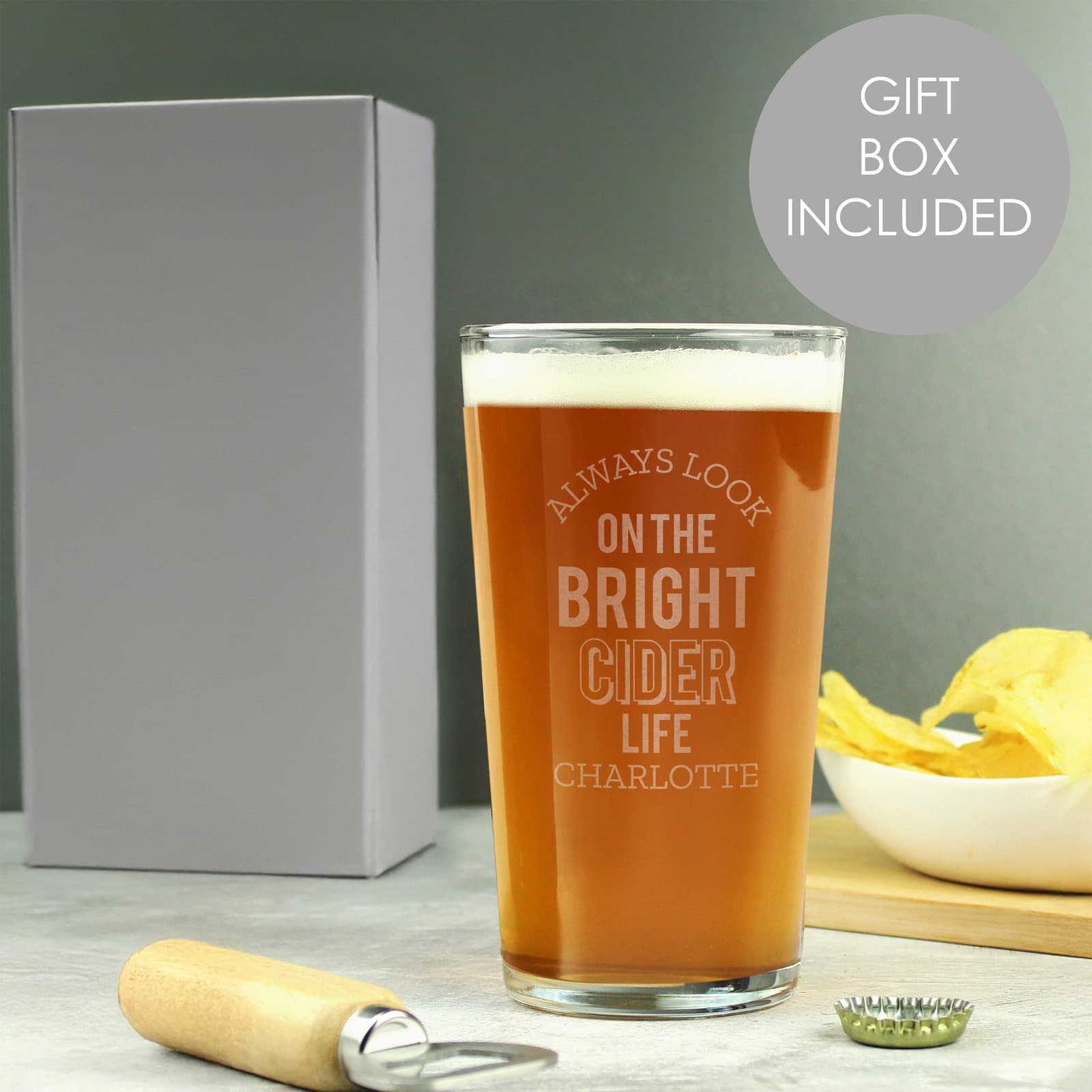 Personalised Always Look On The Bright Cider Life pint glass