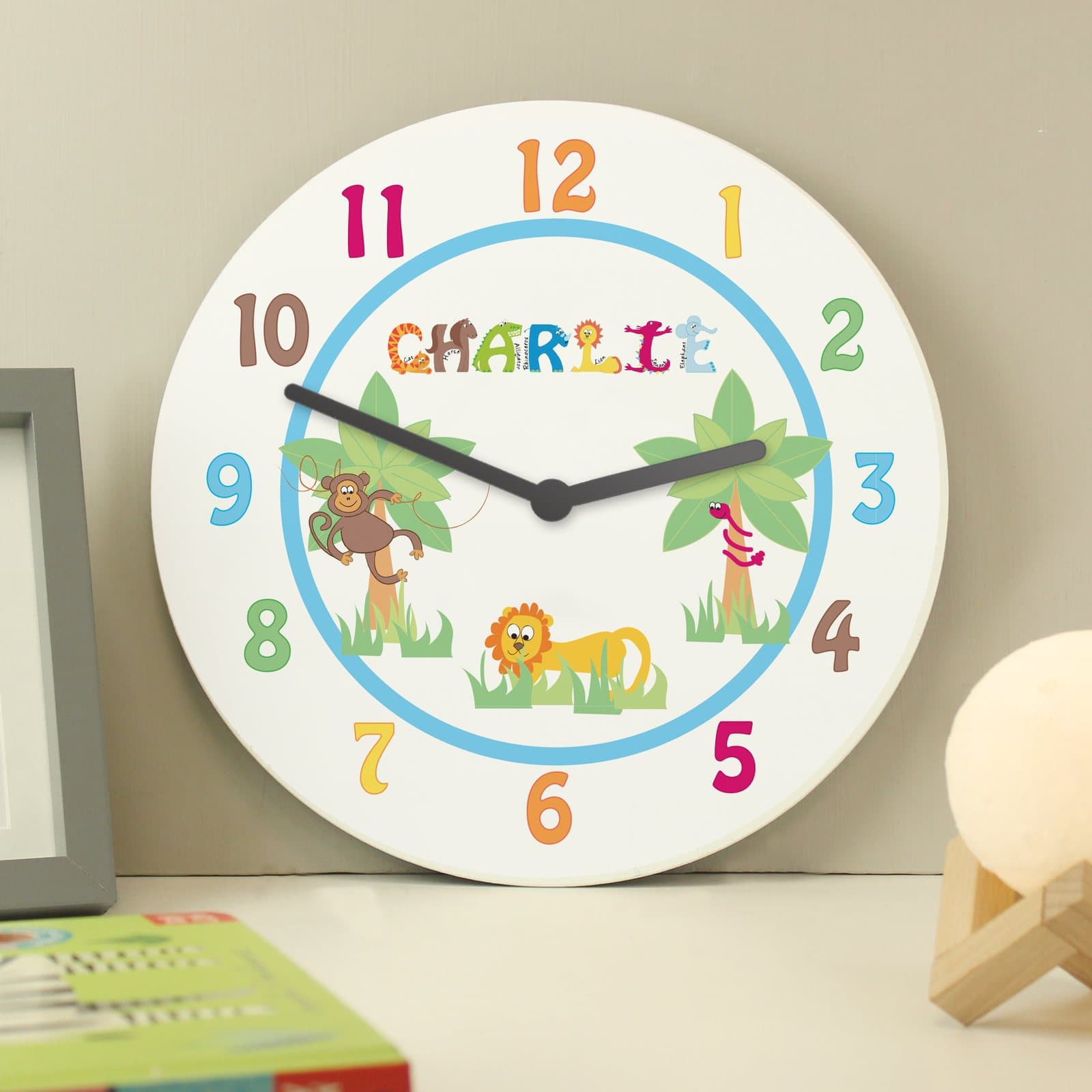 Personalised Animal Alphabet wooden clock for kids