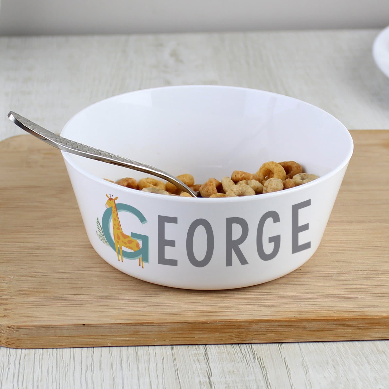 Plastic bowl with Animal Alphabet design and a name