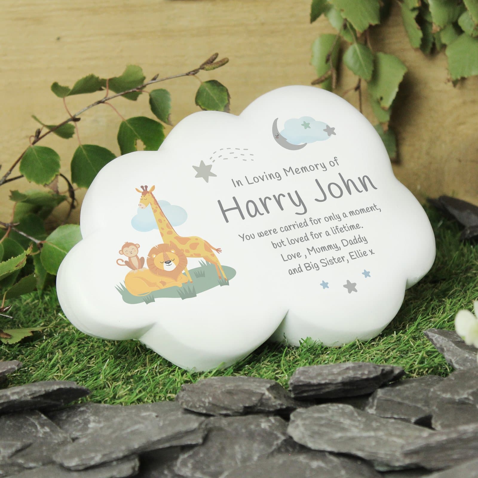 Resin memorial cloud ornament with an animal and personalised lines of text