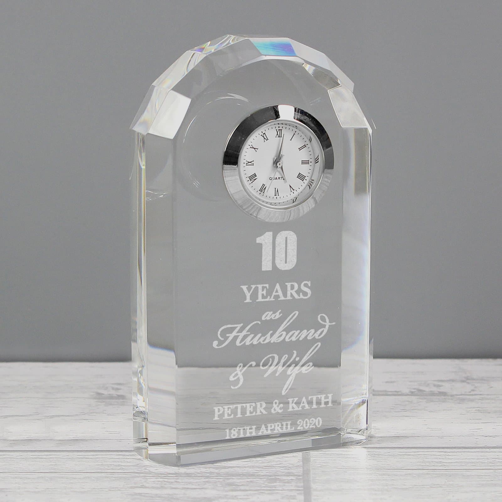 Personalised anniversary crystal clock with personalised wording