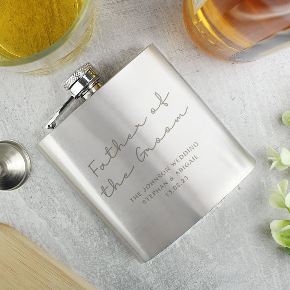 Personalised stainless steel hip flask with presentation box