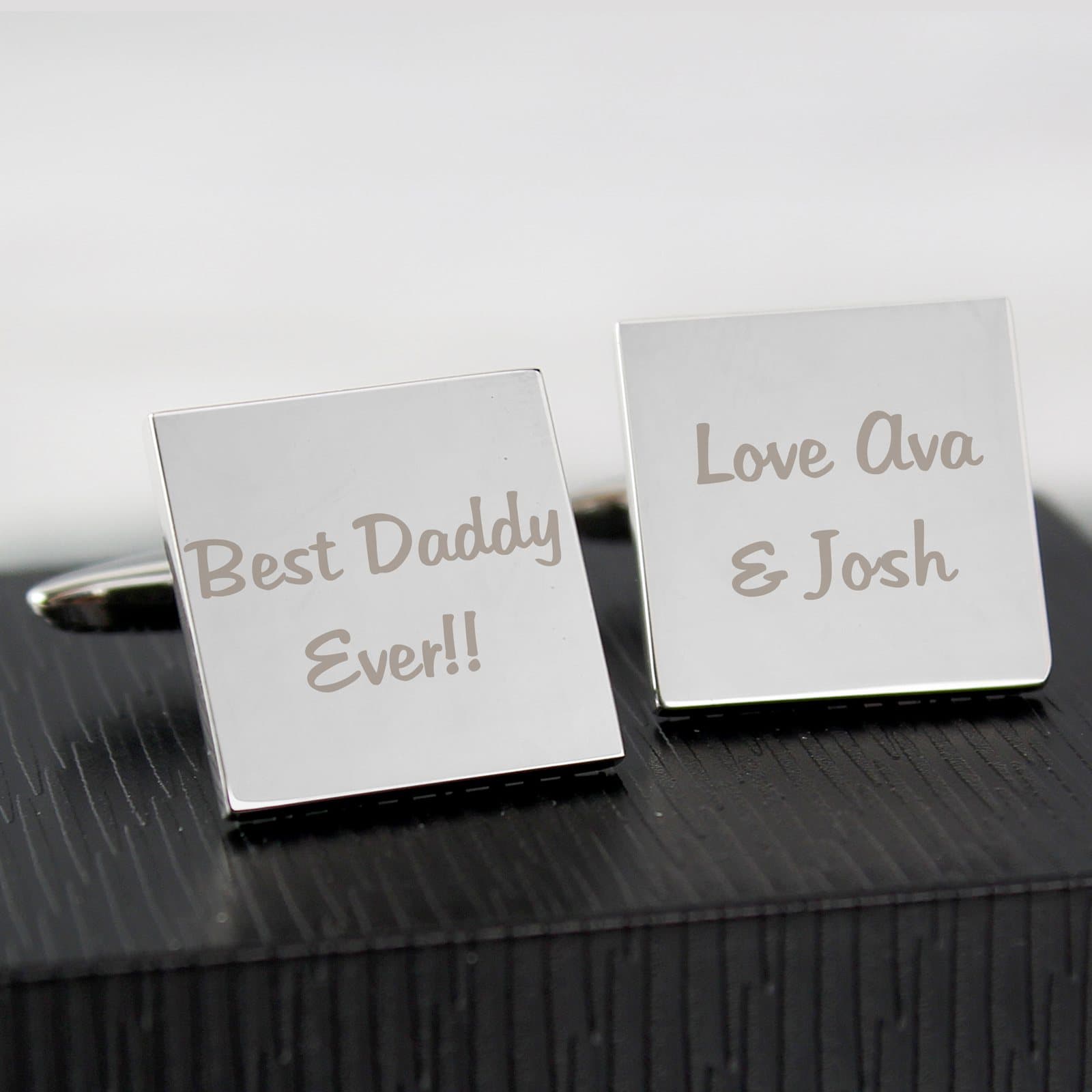 Pair of square cufflinks personalised with two lines of text