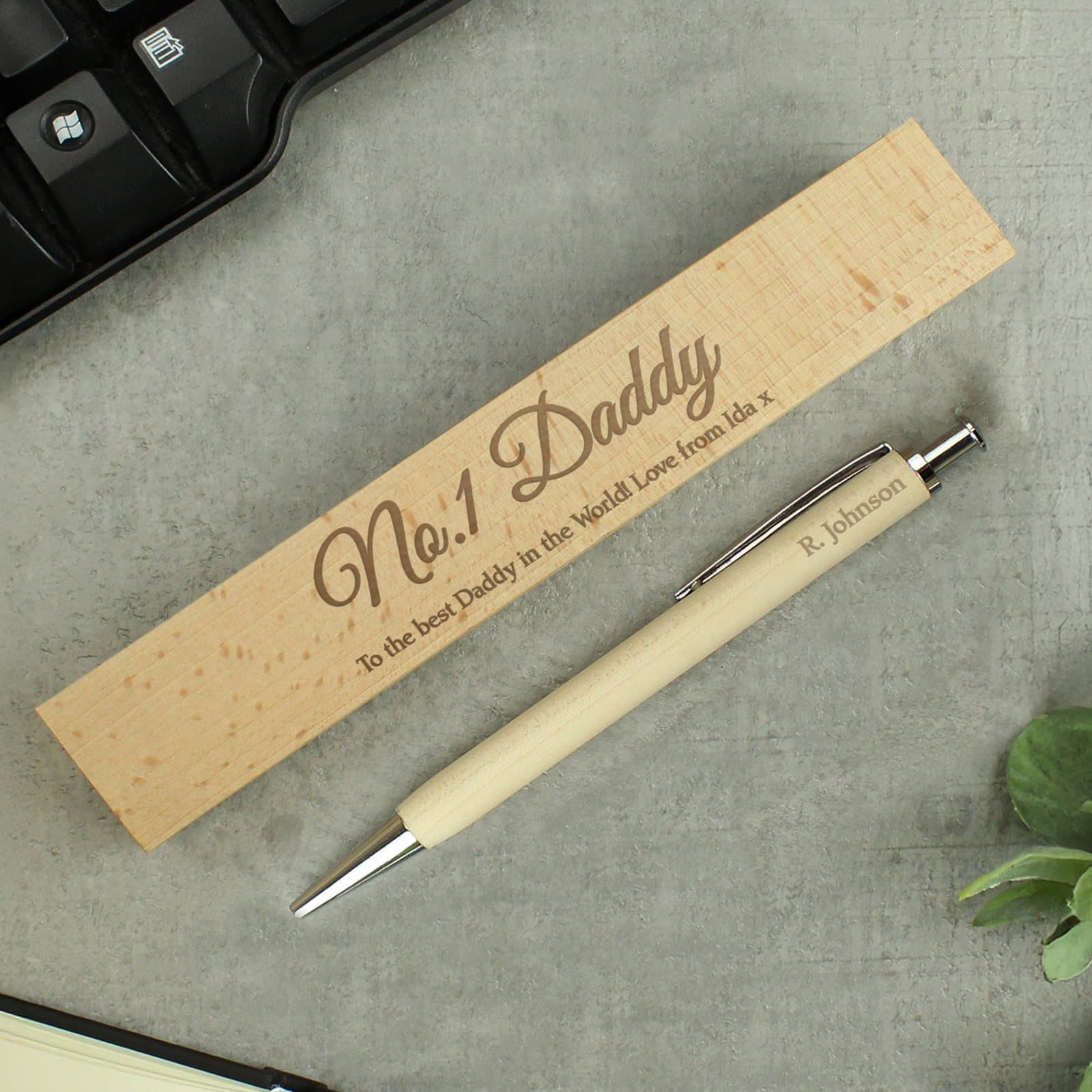 Wooden pen and box set with personalised message and name