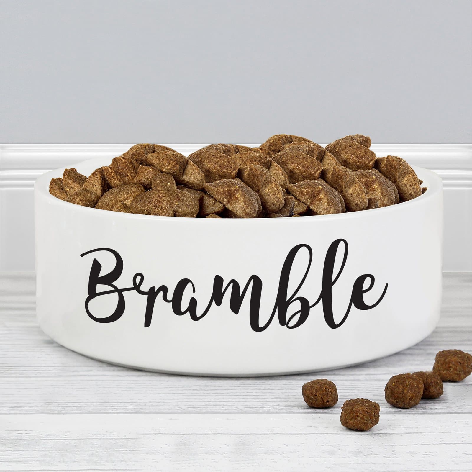 White ceramic pet bowl personalised with a name