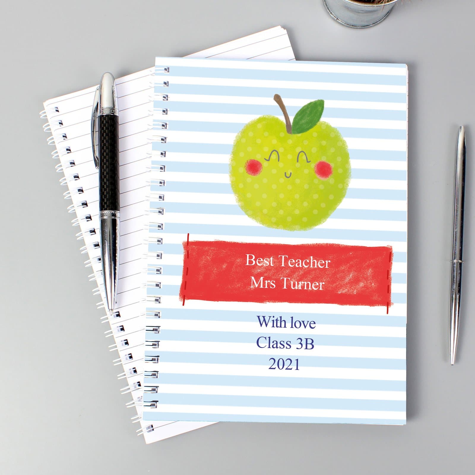 Personalised Happy Apple A5 teacher notebook