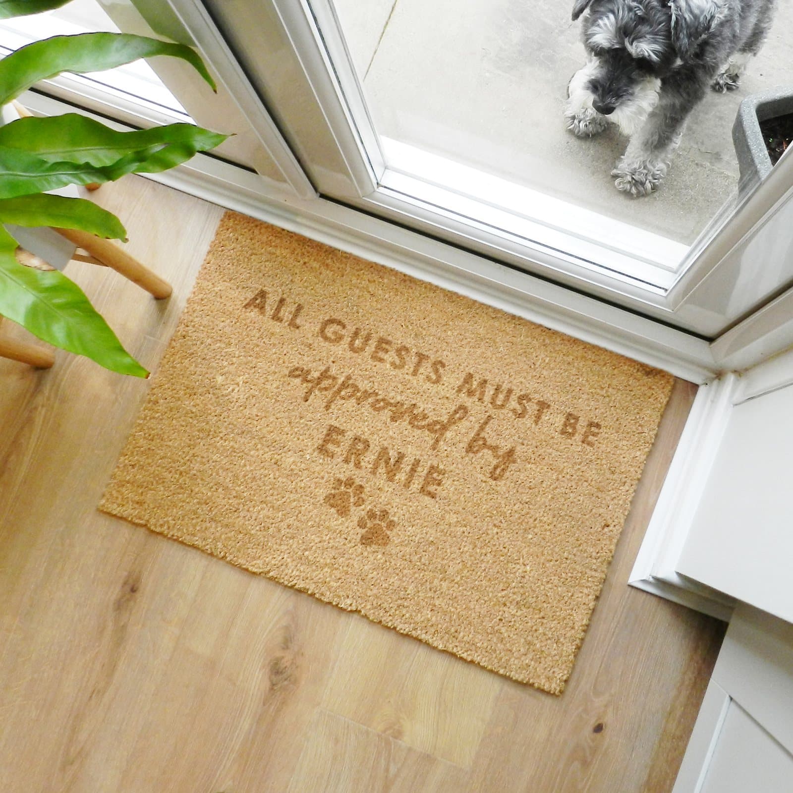 Rectangle coir doormat personalised with a pet's name