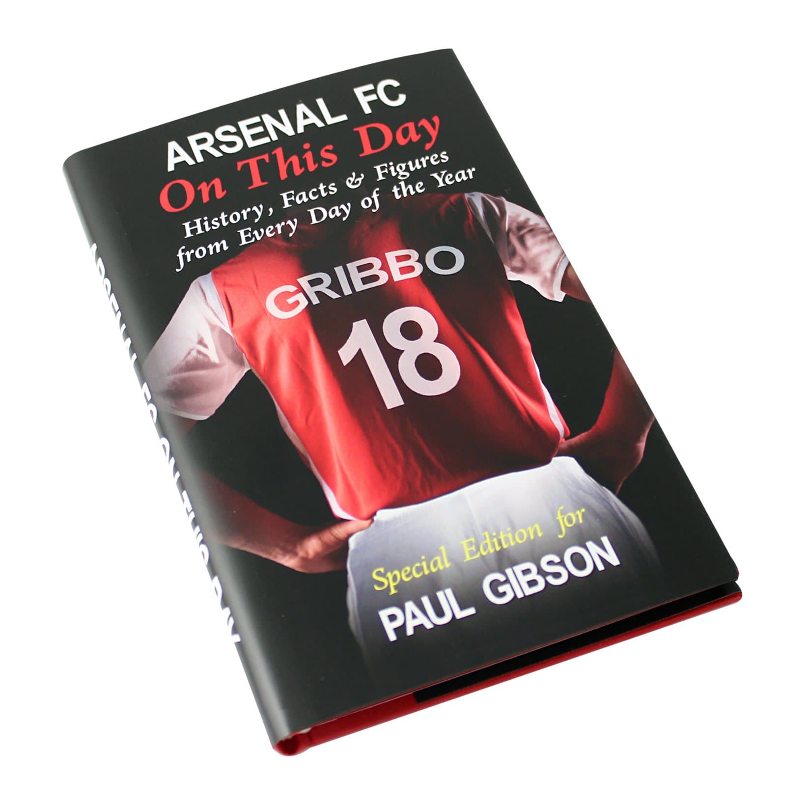 Hardback Arsenal On This Day book with a shirt design and coloured sleeve