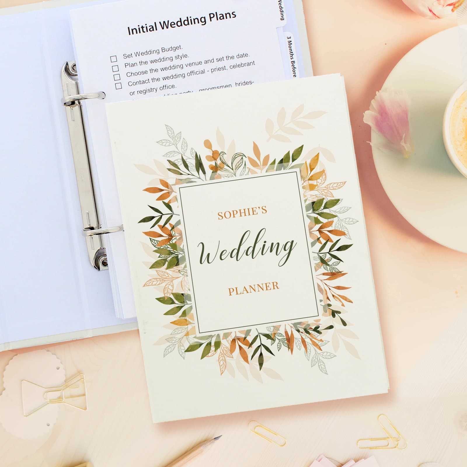 Personalised autumnal ring-bound wedding planner