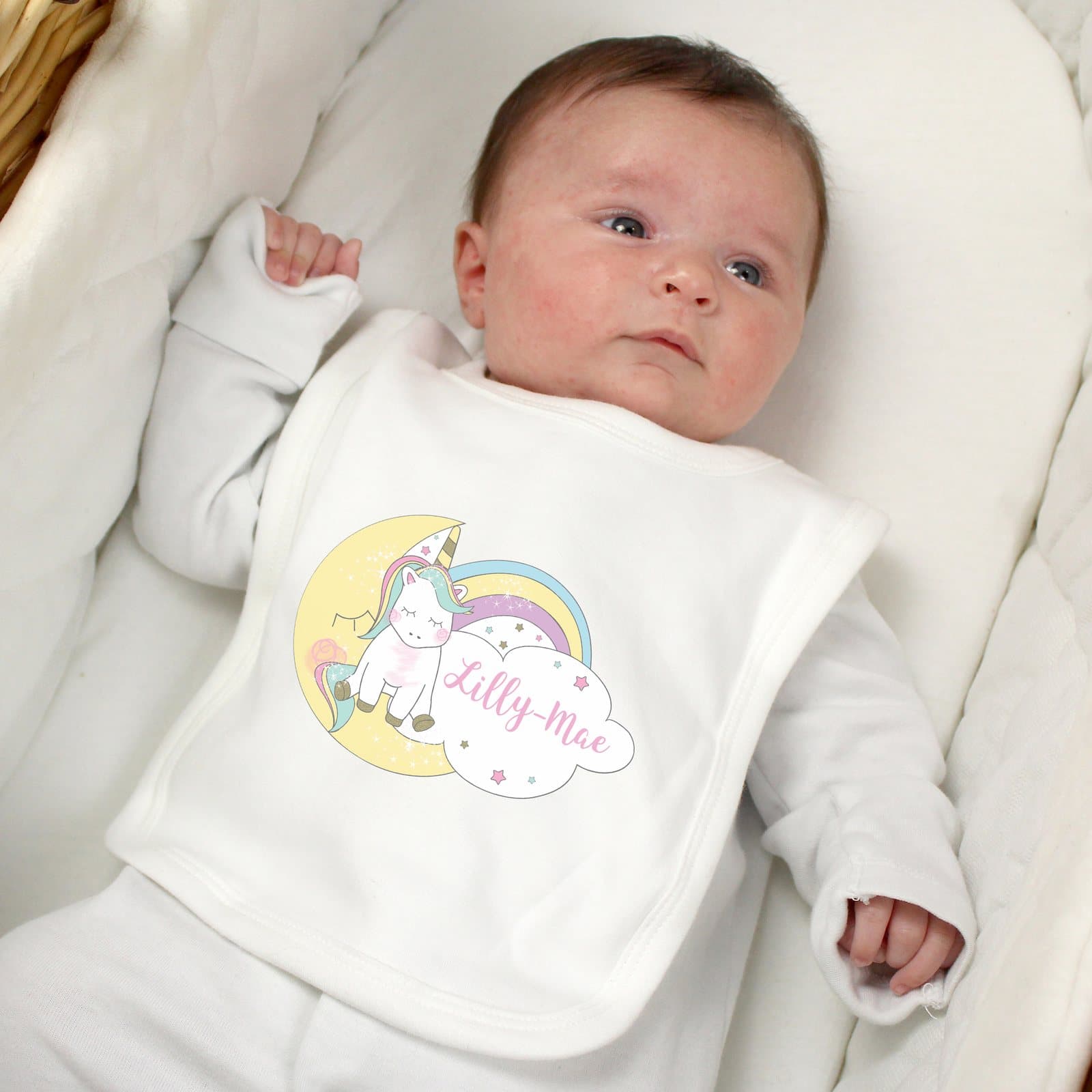 Personalised baby unicorn bib in 100% cotton