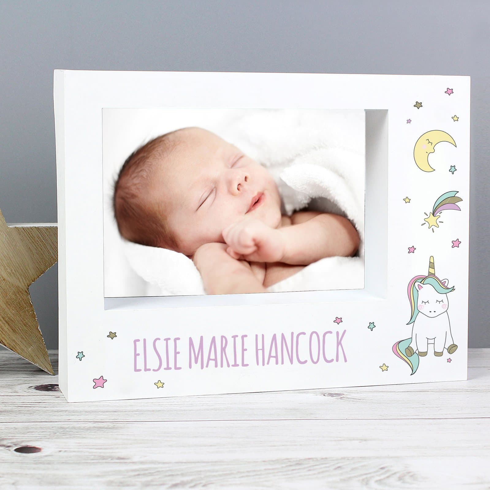Landscape plastic box photo frame with a baby unicorn design