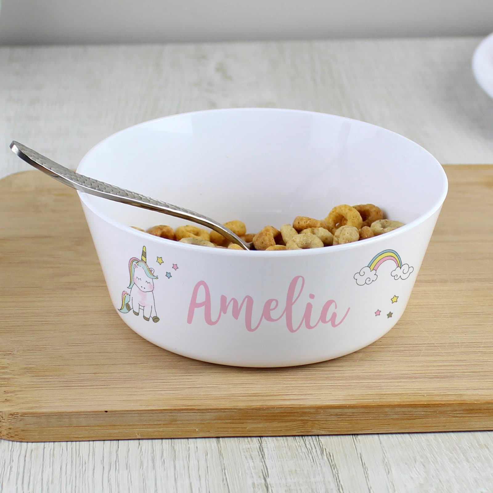 Personalised baby unicorn plastic bowl for children
