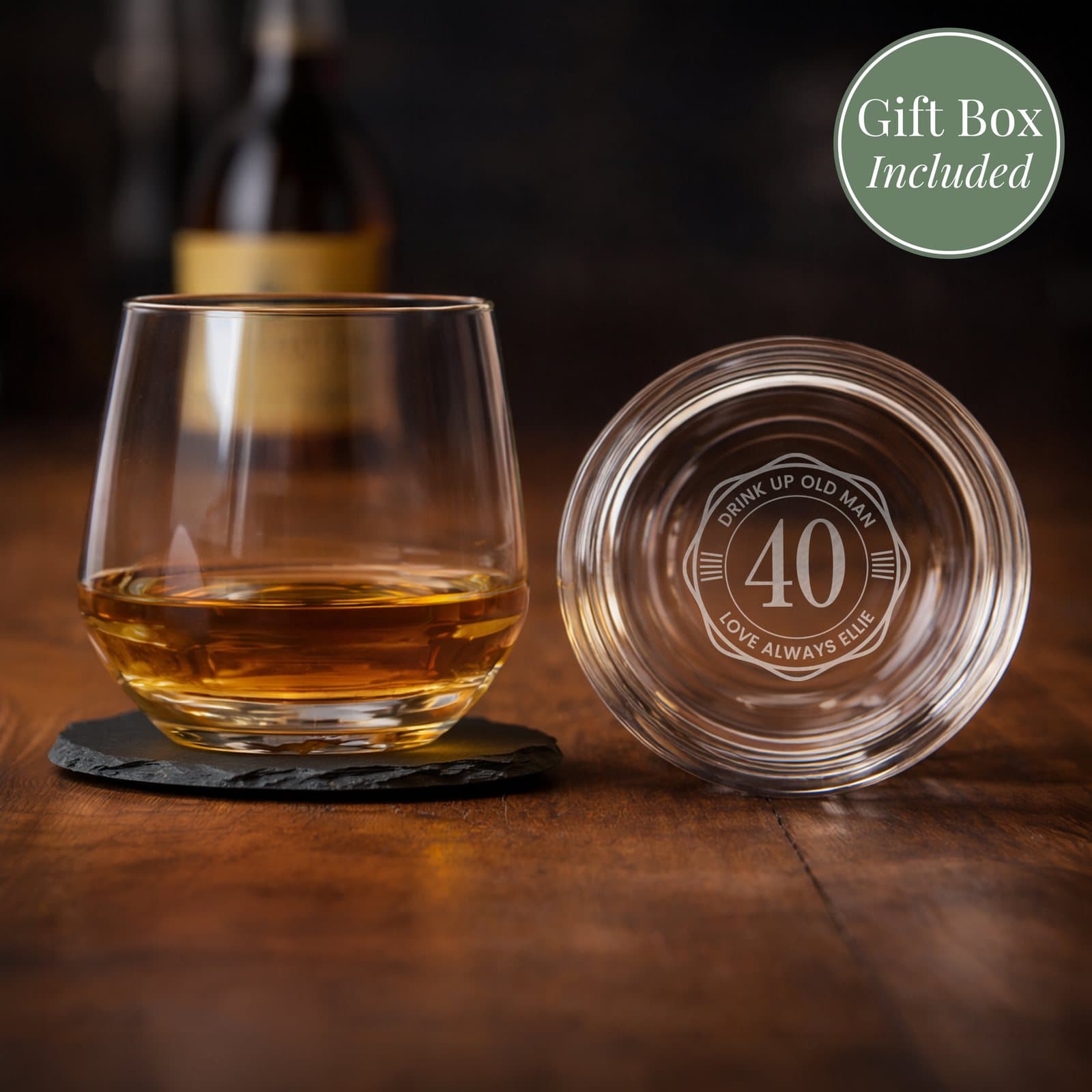 Personalised big age tumbler with an engraved base