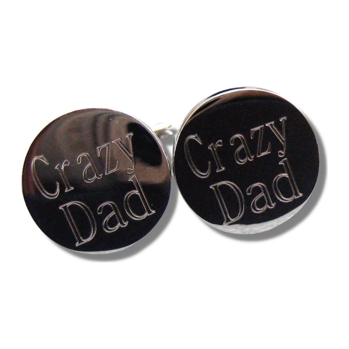 Round silver-coloured personalised cufflinks with an engraved message