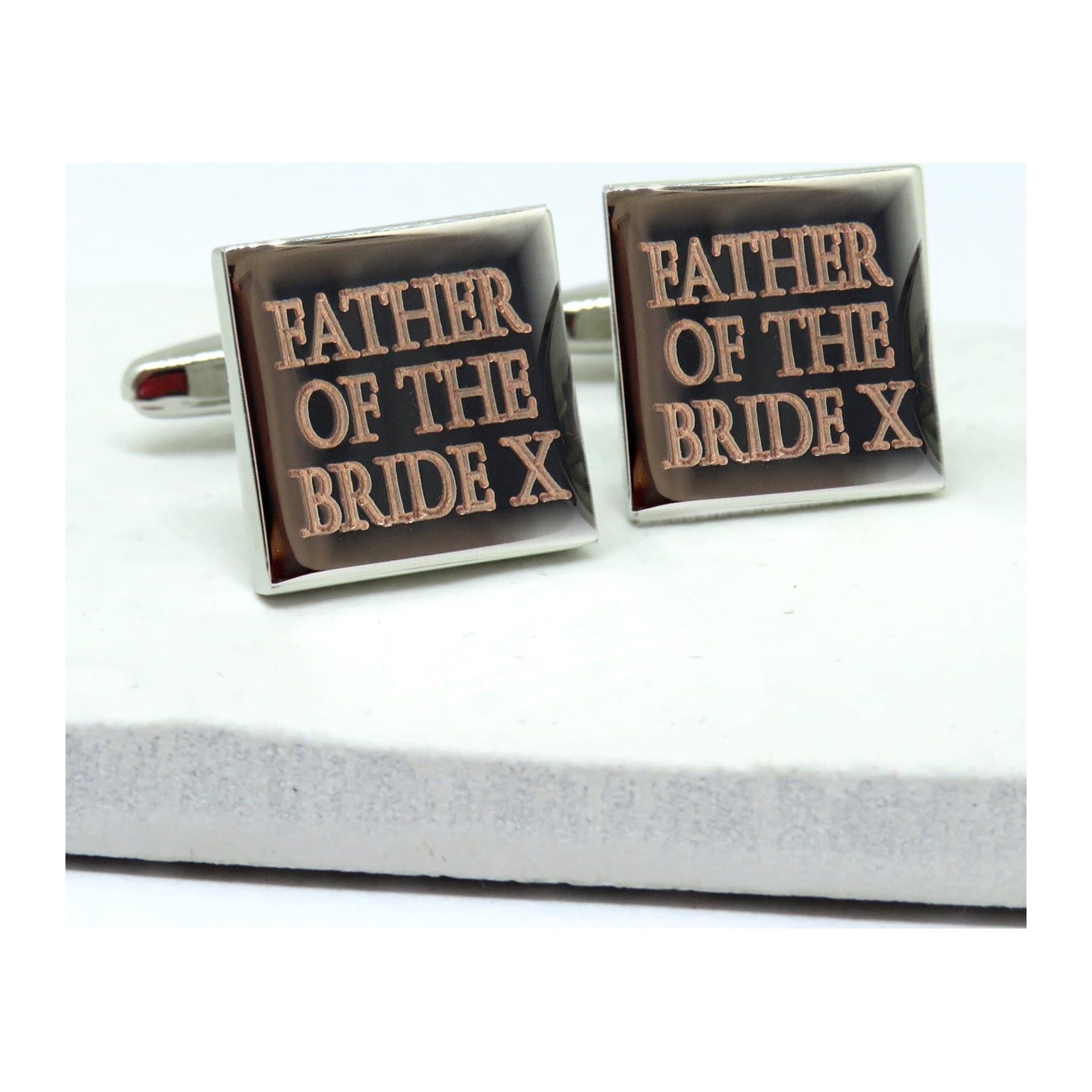 Rectangular silver-coloured personalised Father of the Bride cufflinks