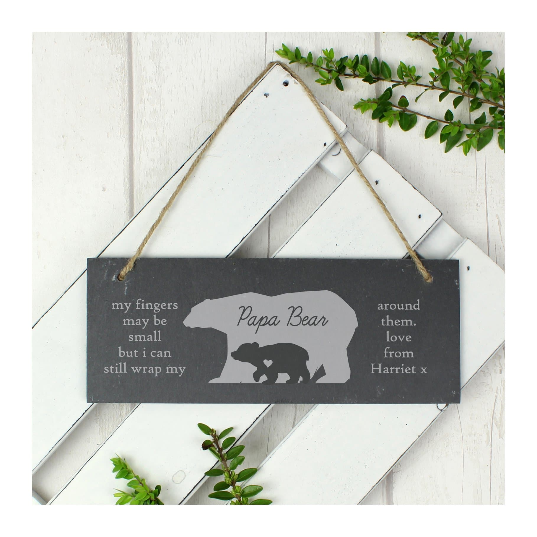 Slate door plaque with a bear design and personalised lines