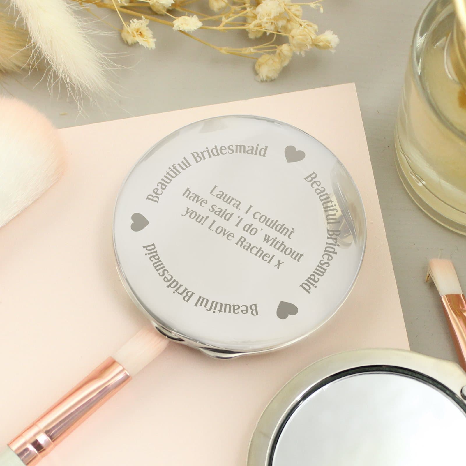 Personalised Beautiful Bridesmaid nickel plated compact mirror