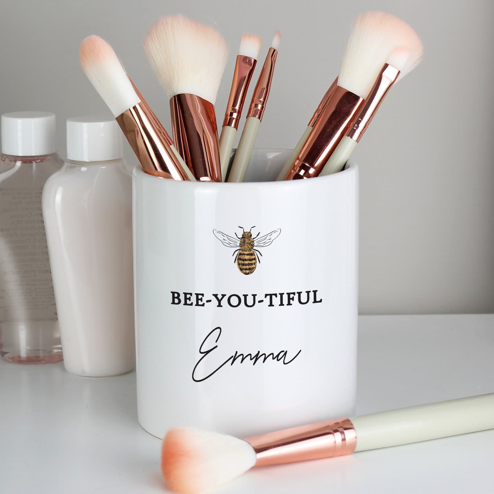 Ceramic storage pot with BEE-U-TIFUL text and a personalised name