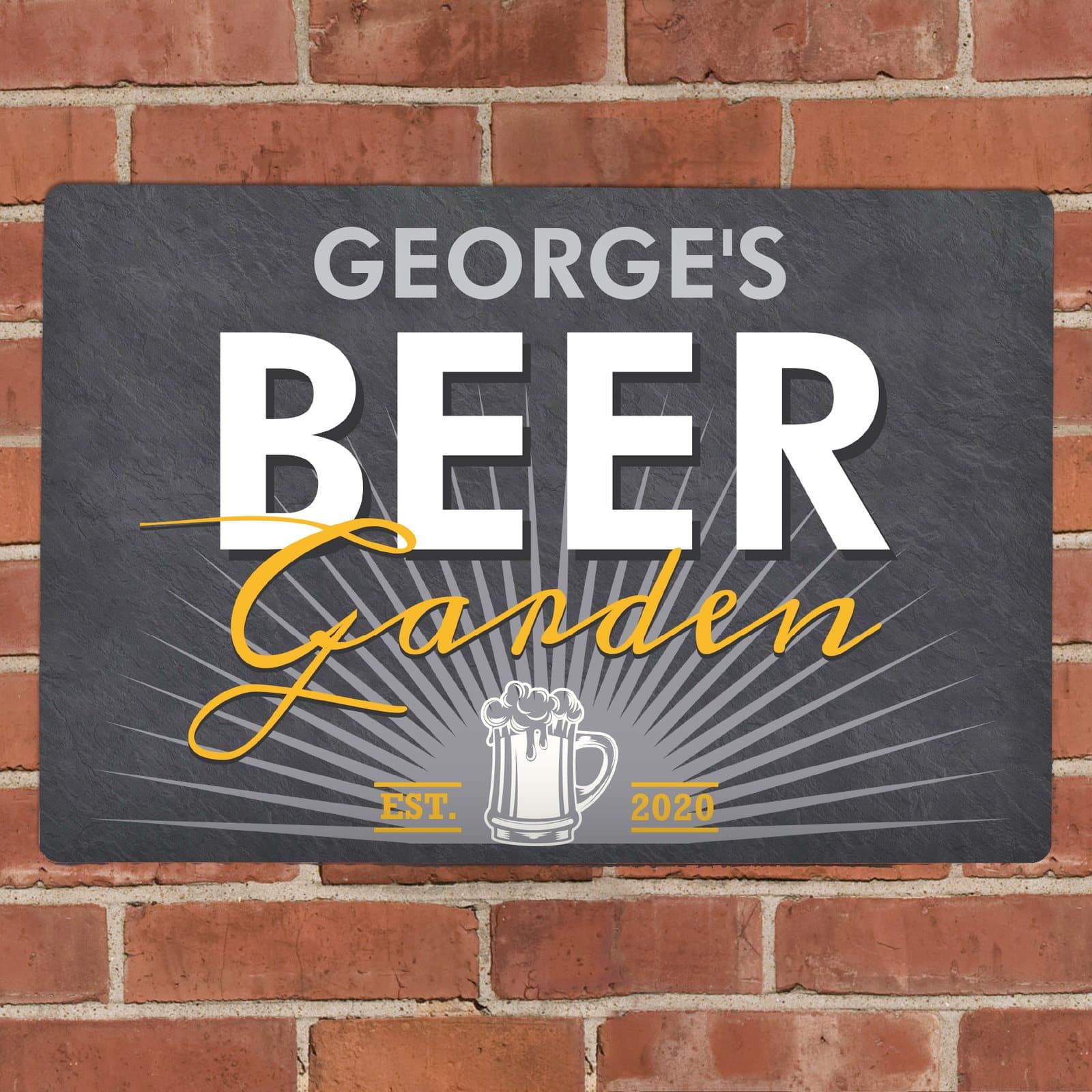 Aluminium Beer Garden metal sign with a name and year