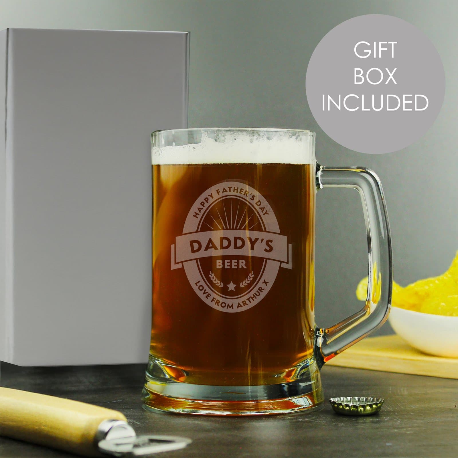 Personalised beer label glass pint stern tankard