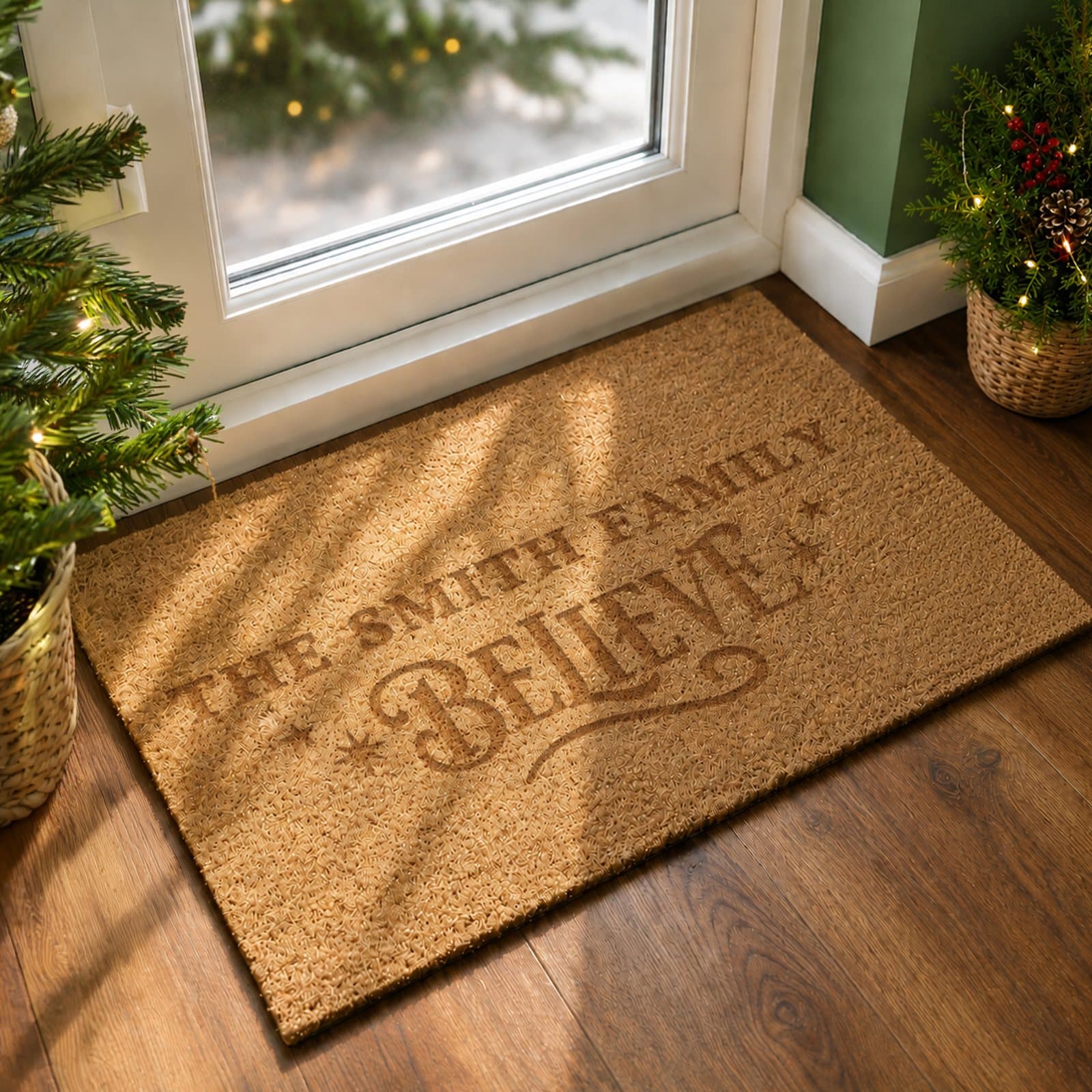 Rectangle indoor Christmas doormat with a personalised line of text