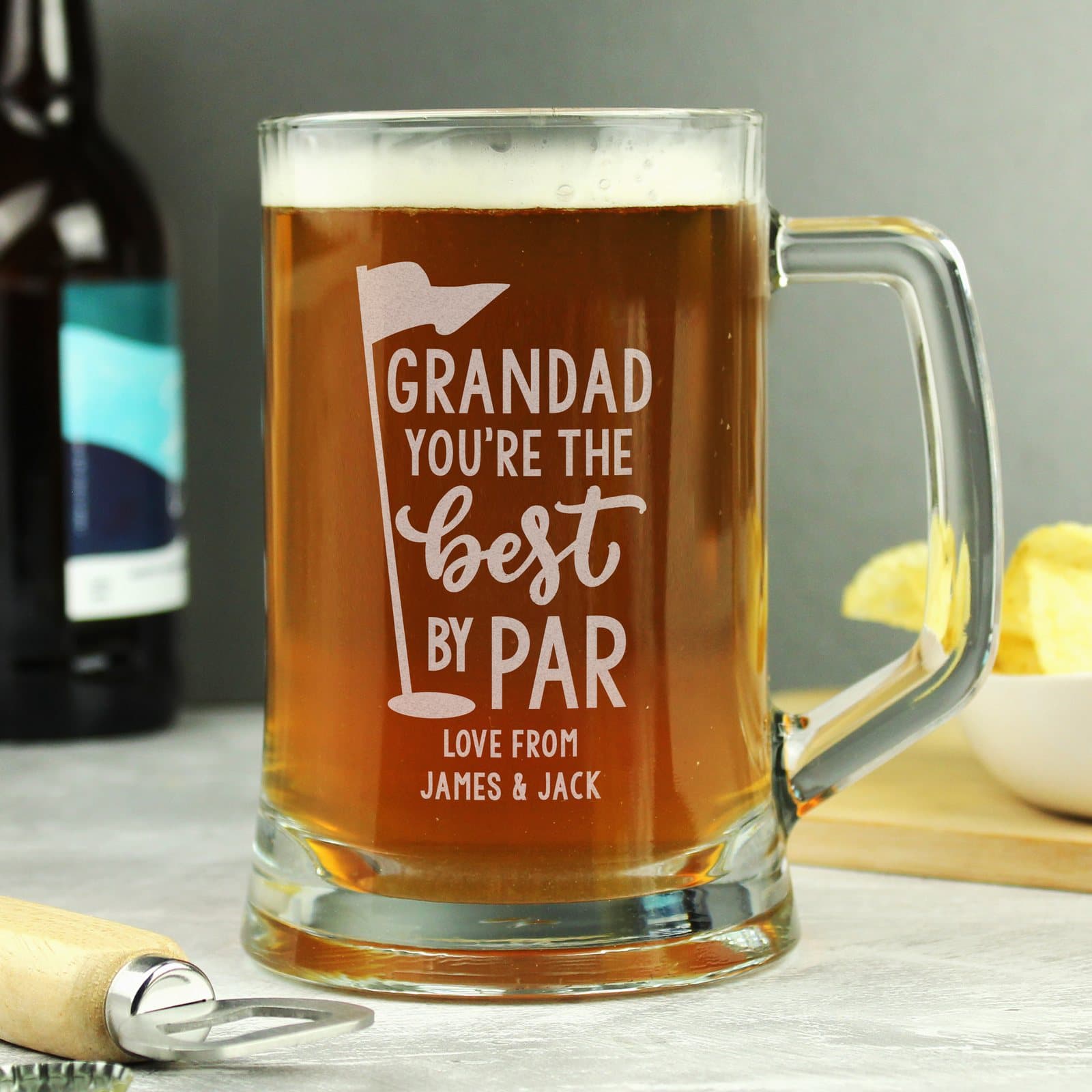 Personalised Best By Par glass pint tankard for golfers