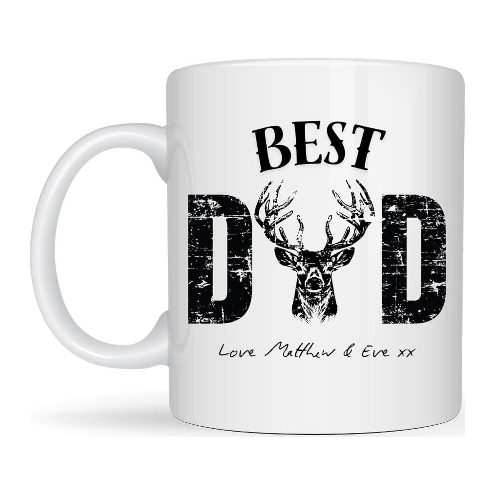 Best Dad stag ceramic mug with a personalised bottom message
