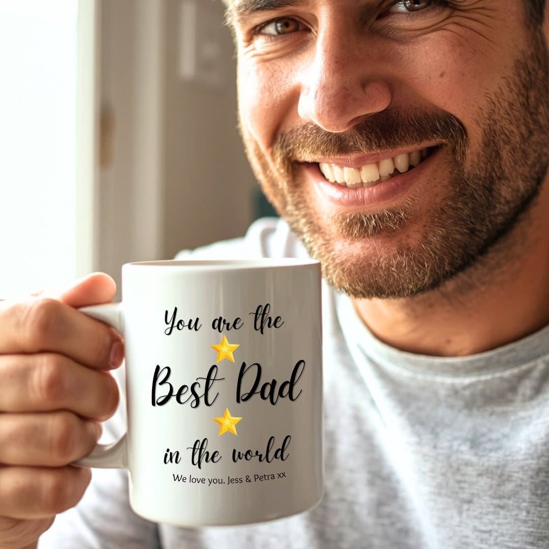 Personalised Best Dad Stars ceramic mug with a Best Dad design and stars