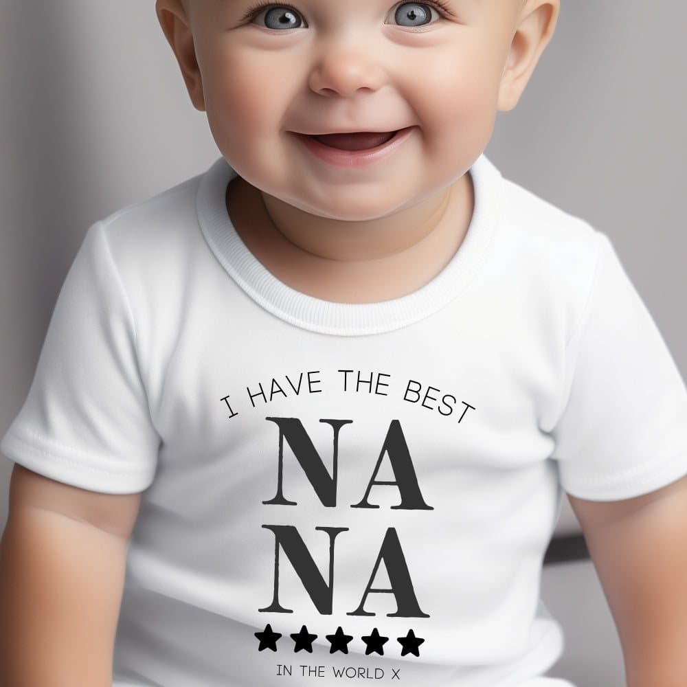 Personalised best nana baby grow, vest or bib with the Best Nana artwork on the outfit