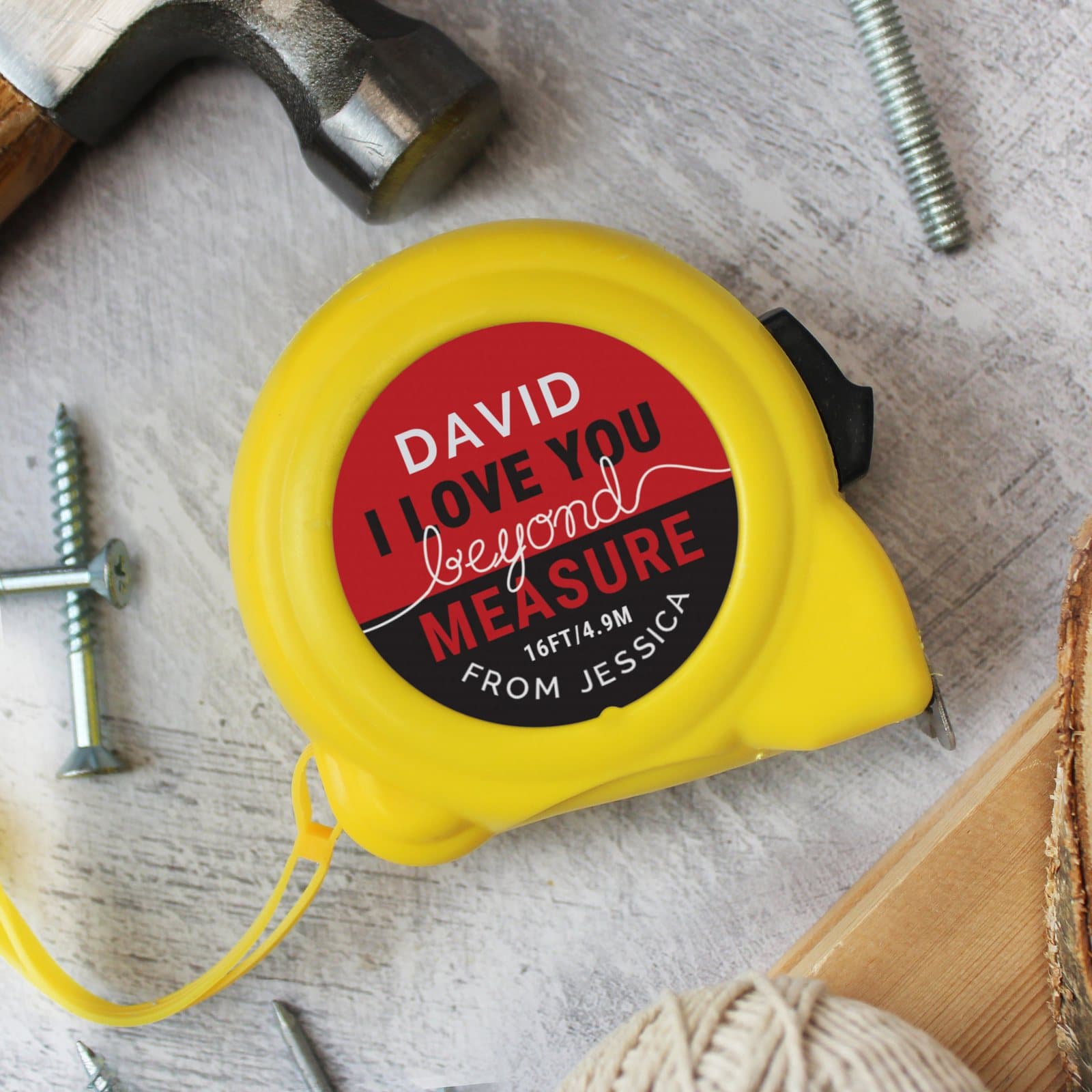 Personalised Beyond Measures tape measure with name and message