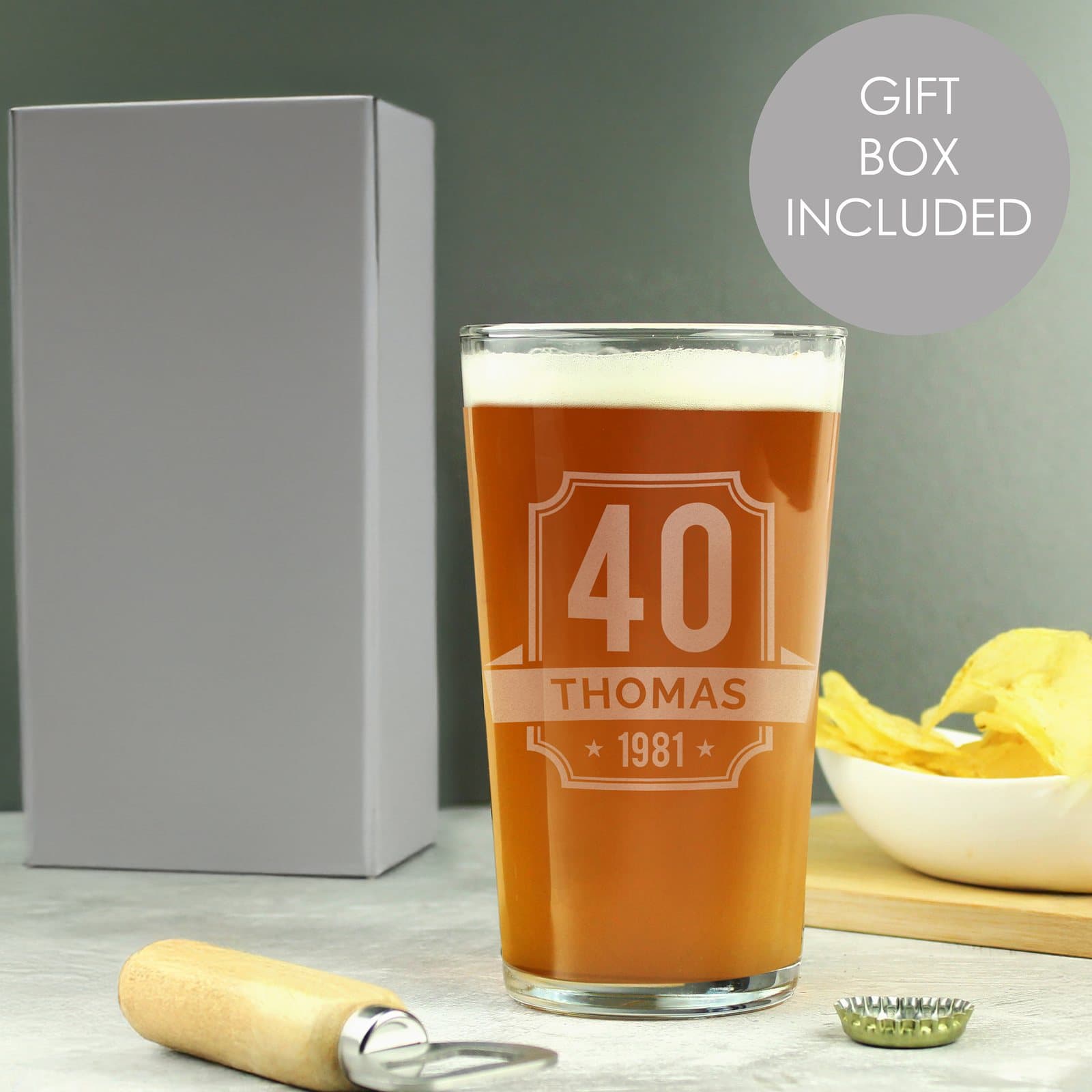 Personalised big age and name birthday pint glass