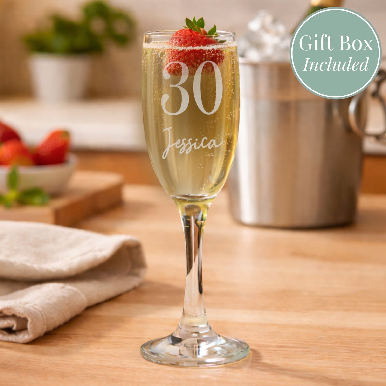 Personalised big age and name flute glass
