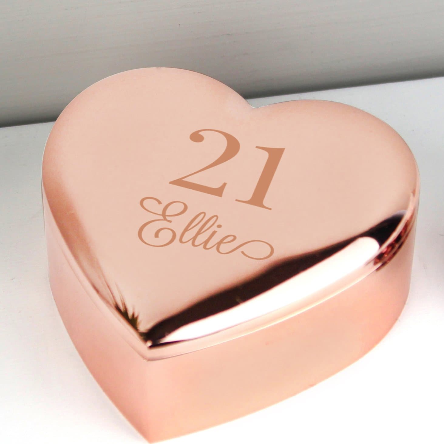Rose gold heart trinket box with personalised age and name