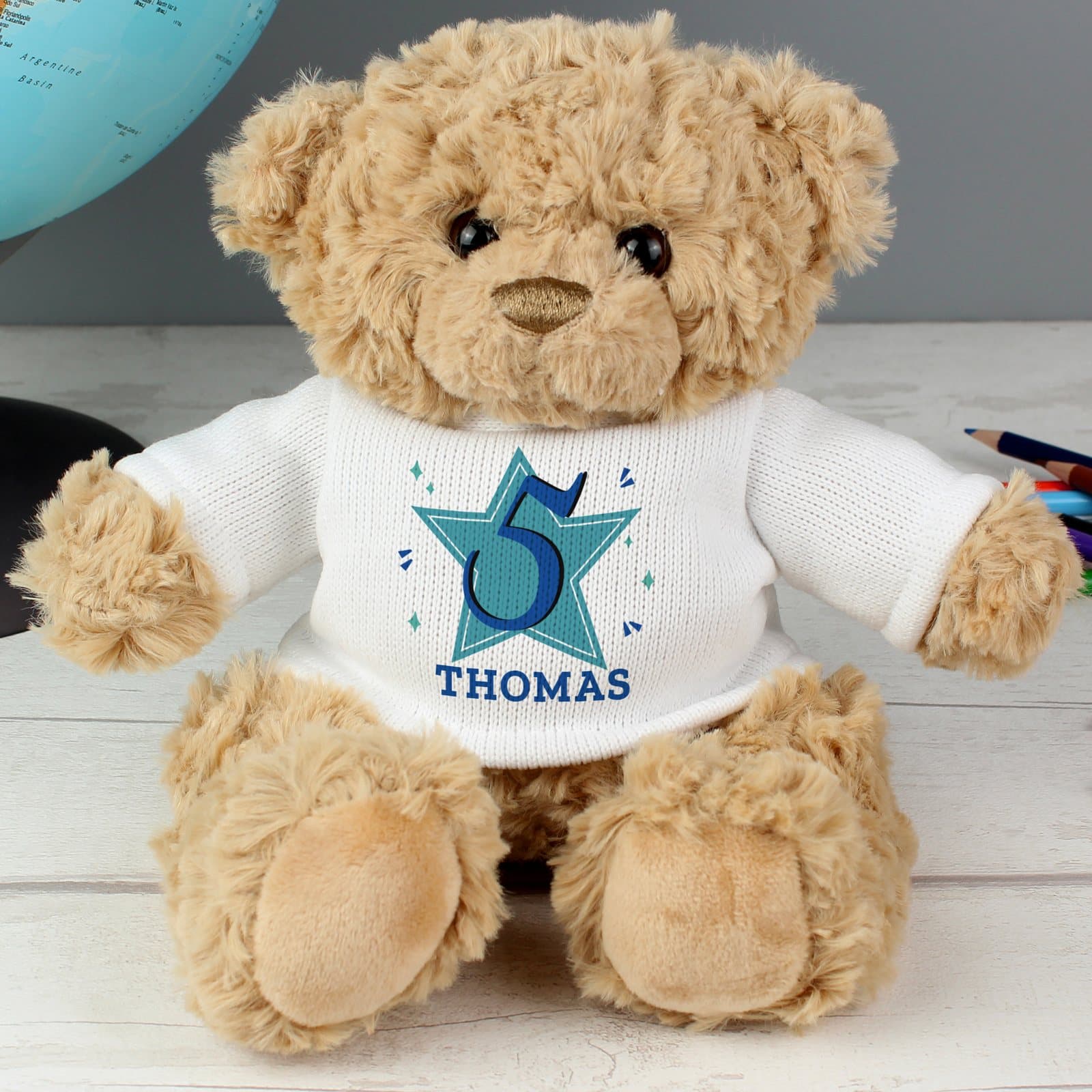 Personalised plush big age teddy bear in blue or pink