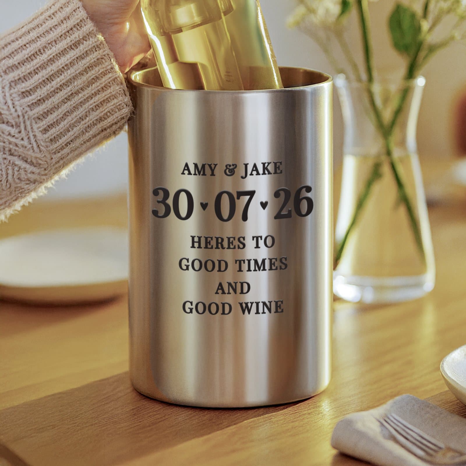 Personalised big date brushed stainless steel wine cooler