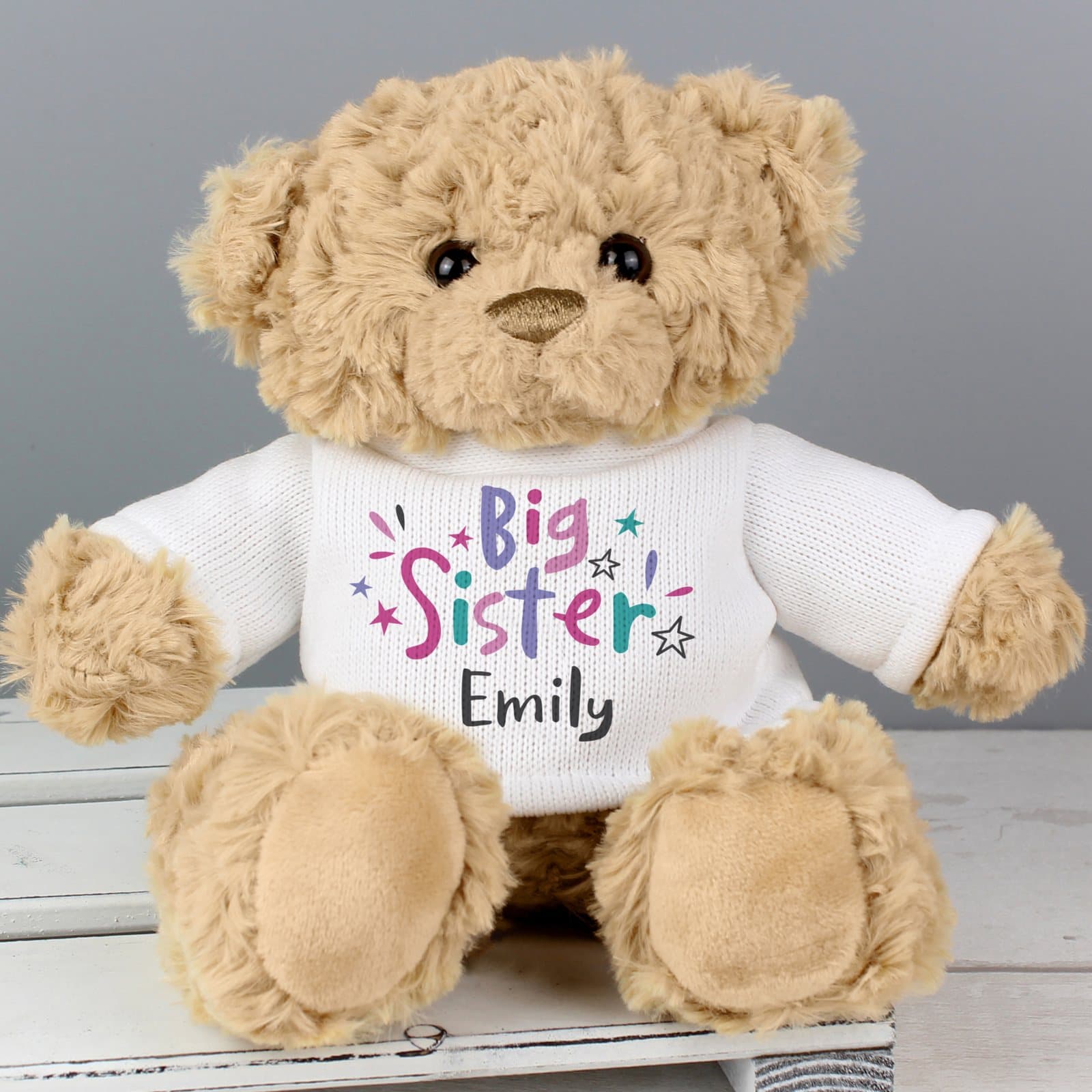 Plush teddy bear with Big Sister text